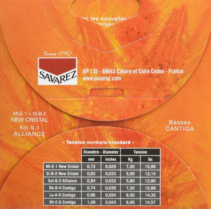 Savarez Classical Guitar Strings Creation Cantiga 510MR New Cristal 1st "e" and 2nd "B", Alliance 3rd "G", Cantiga Basses, Normal Tension, Full Set (STSAV51-50402) - Image 2